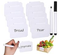 Vaktop Basket Labels Removable Clip Label Holder, 10 Pcs Chalkboard Labels Clips with 2 Pcs Marker Pen - for Storage Bins Shelf Organization Box Pantry Label Clip on (White)