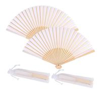 Vaktop Handheld Fan Folding, 2 PCS Silk Hand Fans for Women Folding with Fan Bag, Hand Fan Folding - for Gifts Dancing Cosplay Wedding Party Props Decoration (White)