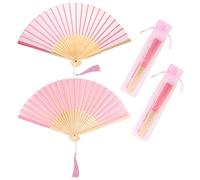 Vaktop Handheld Fan Folding, 2 Pcs Silk Hand Fans for Women Folding with Tassel and Fan Bag, Hand Fan Folding - for Gifts Dancing Cosplay Wedding Party Props Decoration (Pink)