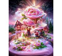 VAKUUM Diamond Painting Kits Art Kits with Rich Toolkit,5D Diamond Painting Kits Full Drill,Anime Flower Rose Flower House, Round Diamond30*40cm