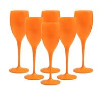 Val Francis Premium Plastic Champagne Prosecco or Wine Flutes - Set of 6 - Reusable, Unbreakable, Dishwasher Safe (Orange Flute | No Logo)
