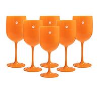 Val Francis Premium Plastic Champagne Prosecco or Wine Flutes - Set of 6 - Reusable, Unbreakable, Dishwasher Safe (Orange Glass | White Logo, Wine & Cocktail Glasses)