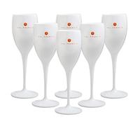 Val Francis Premium Plastic Champagne Prosecco or Wine Flutes - Set of 6 - Reusable, Unbreakable, Dishwasher Safe (White Flute | Orange Logo)