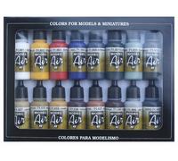 Vallejo Model Color Set, 16 Basic Acrylic Paints for Airbrush, Matte Finish, 18 ml Bottles with Dropper, Ideal for WWII Aircraft Models