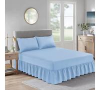 Valance Fitted Sheet - Soft Brushed Polycotton Extra Deep Frilled Valance Fitted Sheet - Pleated - Hotel Quality Elasticated Bed Skirt- King Sky Blue