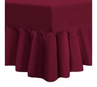 Valance Fitted Sheets Luxury Combed Poly-Cotton Plain Dyed Non Iron Percale Frilled Pleated Box Bed Sheet Bedding(Burgundy, Single)