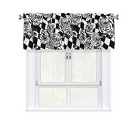 Valance Rod Short Curtain 54x18in WHJSSF Black and White Plaid Roses Pattern Home Decoration Blackout Breathable for Bedroom Living Room Bathroom