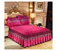 Valance Sheet Double Bed 3 Pcs Bedding Set Luxury Soft Bed Spreads Heightened Skirt Adjustable Linen Sheets Queen King Size Cover With Pillowcases(Rose Red,3pcs 150x200cm)