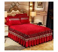 Valance Sheet Double Bed 3 Pcs Bedding Set Luxury Soft Bed Spreads Heightened Skirt Adjustable Linen Sheets Queen King Size Cover With Pillowcases(Red,3pcs 180x200cm)