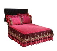 Valance Sheet Double Bed,Double Valance Sheet Luxury Lace Bed Skirt Bedspreads Bedding Thicken Velvet Plush Quilted Embossing Spread For Home Not Including Pillowcase(03,2 Pillowcase 48x74cm)