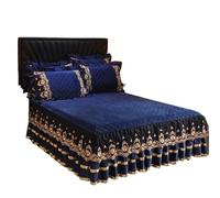 Valance Sheet Double Bed,Double Valance Sheet Luxury Lace Bed Skirt Bedspreads Bedding Thicken Velvet Plush Quilted Embossing Spread For Home Not Including Pillowcase(09,1pc Skirt 180x200cm)