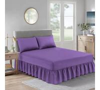Valance Sheet - Soft Brushed Polycotton Extra Deep Frilled Valance Fitted Sheet - Pleated - Hotel Quality Elasticated Bed Skirt- Single Purple