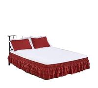 Valance Sheet Three Layers Wrap Around Elastic Solid Bed Skirt Band Without Sheet(Wine red,KING 200x200cm)