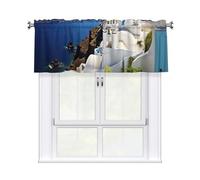 Valances for Windows Abstract Art Short Curtains Santorini Greek Island sea View Kitchen Curtains Window Treatment Valance Rod Pocket Cafe Curtains for Kitchen Bedroom Bedroom Bathroom 54 X 18 Inch