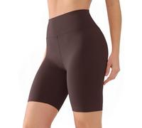VALANDY 8" Cycling Shorts Women High Waisted Anti Chafing Shorts Seamless Look Under Dress Shorts for Women Non See-Through Squat Proof Biker Shorts for Yoga Daily Wear Brown