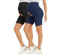 VALANDY Creamlush 2 Pack Maternity Shorts Over The Belly - 5" Biker Workout Yoga Active Athletic Pregnancy Short Pants Lounge Pajama (S-XL)
