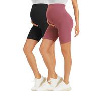 VALANDY Creamlush 2 Pack Maternity Shorts Over The Belly - 5" Biker Workout Yoga Active Athletic Pregnancy Short Pants Lounge Pajama (S-XL)