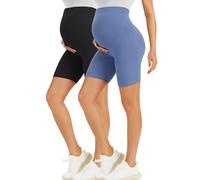 VALANDY Creamlush 2 Pack Maternity Shorts Over The Belly - 5" Biker Workout Yoga Active Athletic Pregnancy Short Pants Lounge Pajama (S-XL)