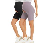VALANDY Creamlush 2 Pack Maternity Shorts Over The Belly - 5" Biker Workout Yoga Active Athletic Pregnancy Short Pants Lounge Pajama (S-XL)