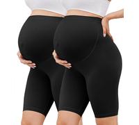 VALANDY Creamlush 2 Pack Maternity Shorts Over The Belly - 8" Biker Workout Yoga Active Athletic Pregnancy Short Pants Lounge Pajama (S-XL)