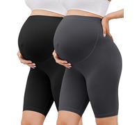 VALANDY Creamlush 2 Pack Maternity Shorts Over The Belly - 8" Biker Workout Yoga Active Athletic Pregnancy Short Pants Lounge Pajama (S-XL)