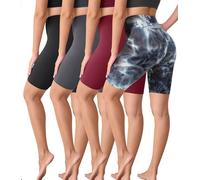 VALANDY Creamlush 4 Pack Biker Shorts Women-8" High Waisted Stretchy Soft Yoga Lounge Shorts, 4 Packs - Black/Dark Grey/Wine Red/Tie Dye, XXL