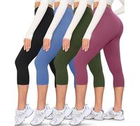 VALANDY Creamlush 4 Pack Capri Leggings for Women-High Waisted Stretchy Soft Yoga Lounge Pants(S-3XL), 4 Packs - Black/Ins Blue/Olive Green/Dark Pink, Large-X-Large