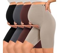 VALANDY Creamlush 4 Pack Maternity Shorts Over the Belly 5"/8", Black/Dark Grey/Khaki/Brown, XL