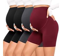 VALANDY Creamlush 4 Pack Maternity Shorts-Over The Belly Buttery Soft Stretchy Maternity Lounge Yoga Shorts, 4 Packs - Black*2/Dark Grey/Wine Red, L Short