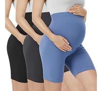 VALANDY Creamlush Maternity Shorts Over Belly - 5" Biker Shorts High Waisted Short Leggings Athletic Running Yoga Pregnancy Pants