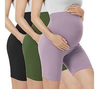 VALANDY Creamlush Maternity Shorts Over Belly - 5" Biker Shorts High Waisted Short Leggings Athletic Running Yoga Pregnancy Pants