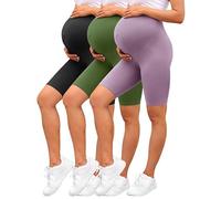 VALANDY Creamlush Maternity Shorts Over Belly - 8" Biker Shorts High Waisted Short Leggings Athletic Running Yoga Pregnancy Pants