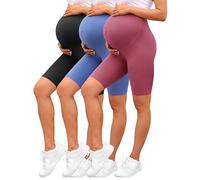 VALANDY Creamlush Maternity Shorts Over Belly - 8" Biker Shorts High Waisted Short Leggings Athletic Running Yoga Pregnancy Pants