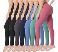 VALANDY High Waisted Leggings for Women Buttery Soft Stretchy Tummy Control Workout Yoga Running Pants One&Plus Size, 7 Packs-Black/Black/Dark Gray/Navy/Blue/Ins Green/Dark Pink, Large-X-Large