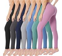 VALANDY High Waisted Leggings for Women Buttery Soft Stretchy Tummy Control Workout Yoga Running Pants One&Plus Size, 7 Packs-Black/Navy/Dark Gray/Light Gray/Blue/Ins Green/Lavender, Small/Medium