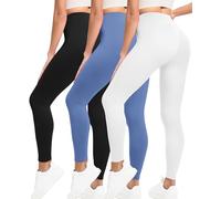 VALANDY High Waisted Leggings for Women Stretch Tummy Control Workout Running Yoga Pants Reg&Plus Size, 3 Packs-Black/Blue/White, Small/Medium