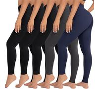 VALANDY High Waisted Leggings for Women Stretch Tummy Control Workout Running Yoga Pants Reg&Plus Size, 5 Packs - Black*3/Dark Grey/Navy Blue, XXL