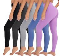VALANDY High Waisted Leggings for Women Stretch Tummy Control Workout Running Yoga Pants Reg&Plus Size, 5 Packs-Black/Dark Gray/Light Gray/Blue/Lavender, Small/Medium