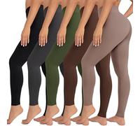 VALANDY High Waisted Leggings for Women Stretch Tummy Control Workout Running Yoga Pants Reg&Plus Size, 5 Packs - Black/Dark Grey/Olive/Brown/Cocoa, Large-X-Large