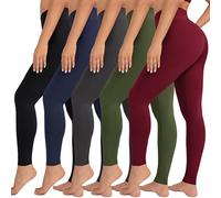 VALANDY High Waisted Leggings for Women Stretch Tummy Control Workout Running Yoga Pants Reg&Plus Size, 5 Packs-Black/Navy/Dark Gray/Olive/Burgundy, Medium/Large