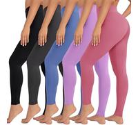 VALANDY High Waisted Leggings for Women Stretch Tummy Control Workout Running Yoga Pants Reg&Plus Size, 5 Packs - Black/Dark Grey/Blue/Lavender/Light Pink, Large-X-Large