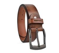 VALANTI Leather Belts for Men - Genuine Buffalo Leather Belt | Tan & Black Leather Belts | Classic Mens Belt for Jeans, Trousers and Everyday Wear | Stylish Trim-to-Fit Belt with Gift Box (D-Tan)
