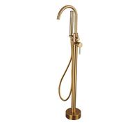 VALAZ Freestanding Bathtub Mixer Tap | Hot and Cold Water Mixer Tap, Water Saving, Easy and Quick Installation, Stainless Steel, Round Gooseneck, Brushed Gold, Ebro Series