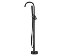 VALAZ Matte Black Freestanding Bathtub Faucet | Single-Lever Tap, Hot and Cold Water Mixer, Water Saving | Easy and Quick Installation | Stainless Steel, Round Swan Neck, Ebro Series