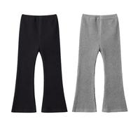 Valcatch 2 Pack Girls Leggings Stretch Ribbed Flare Pants Elastic High Waisted Dance Yoga Tights Toddler Kids Teens Solid Color Bell Bottom Trousers Casual Activewear Pants (Black,Light Grey, 3-4Y)