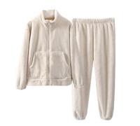 Valcatch 2 Piece Kids Fuzzy Pyjamas Set, Girls Boys Soft Plush Fleece Pjs Loungewear for 4-12 Years, Long Sleeve Full Zip Mock Neck Jacket Coat with Pockets & Elastic Waist Pants Fall Winter Warm Gift