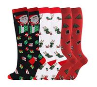 Valcatch 3 Pairs of Unisex Christmas Compression Socks,20-30 mmHg Athletic Knee High Calf Stocking for Football Running Hiking