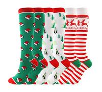 Valcatch 3 Pairs of Unisex Christmas Compression Socks,20-30 mmHg Athletic Knee High Calf Stocking for Football Running Hiking