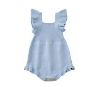 Valcatch Baby Girl Kint Romper, Infant Newborn Summer Ruffle Sleeveless One Piece Bodysuit, Solid Strappy Sweater Overall Jumpsuit Outfits for Twin Sister Matching Outfit 0-4 Years