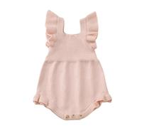 Valcatch Baby Girl Kint Romper, Infant Newborn Summer Ruffle Sleeveless One Piece Bodysuit, Solid Strappy Sweater Overall Jumpsuit Outfits for Twin Sister Matching Outfit 0-4 Years